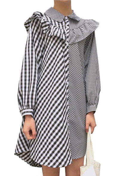 Stylish Striped Plaids Patchwork Lapel Ruffle Detail Button Down Mini Shirt Dress, Black;red, LC462721
Stylish Striped Plaids Patchwork Lapel Ruffle Detail Button Down Mini Shirt Dress, Black;red, LC462721