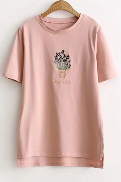 Potting Letter Embroidered Round Neck Short Sleeve Dip Hem Tee, Blue;pink;white;yellow
Potting Letter Embroidered Round Neck Short Sleeve Dip Hem Tee, Blue;pink;white;yellow