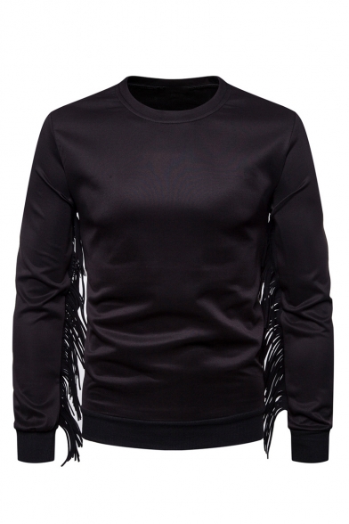 Plain Tassel Embellished Long Sleeve Round Neck Sweatshirt, Black;white, LC486888
Plain Tassel Embellished Long Sleeve Round Neck Sweatshirt, Black;white, LC486888