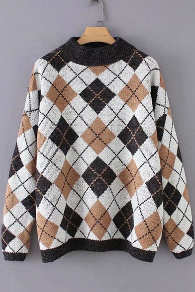 Leisure Thick Stylish Long Sleeve Mock Neck Diamond Plaid Printed Knit Sweater, Black;red;yellow
Leisure Thick Stylish Long Sleeve Mock Neck Diamond Plaid Printed Knit Sweater, Black;red;yellow