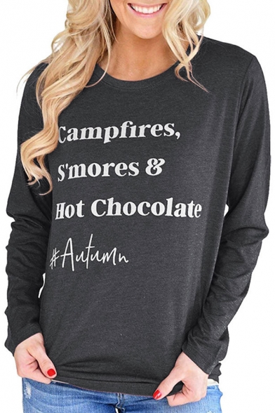 Novelty Long Sleeve Round Neck Letter CAMPFIRES SMORES HOT CHOCOLATE Printed Tee, Black;burgundy;green;khaki
Novelty Long Sleeve Round Neck Letter CAMPFIRES SMORES HOT CHOCOLATE Printed Tee, Black;burgundy;green;khaki