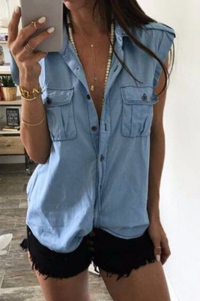 Womens Summer Cool Simple Plain Button Front Pocket Chest Casual Loose Blue Denim Shirt, LM540080, Dark blue;light blue
Womens Summer Cool Simple Plain Button Front Pocket Chest Casual Loose Blue Denim Shirt, LM540080, Dark blue;light blue