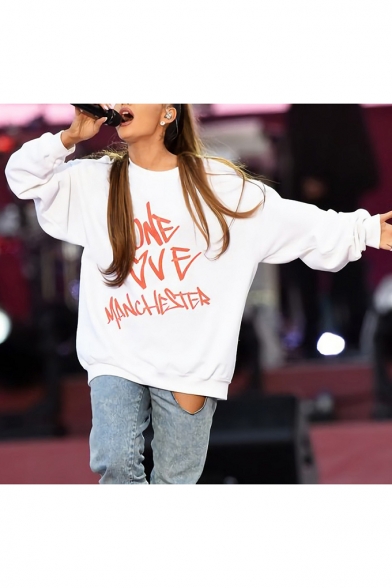 

One Love Manchester Cool Popular Letter Printed Long Sleeve Round Neck Casual Loose Sweatshirt, LC534552, Black;white