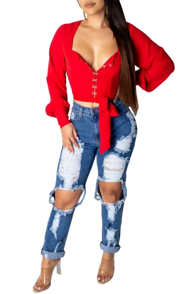 Womens Sexy High Waist Destroyed Ripped Hole Rolled Cuff Regular Fit Blue Jeans, LM542271
Womens Sexy High Waist Destroyed Ripped Hole Rolled Cuff Regular Fit Blue Jeans, LM542271