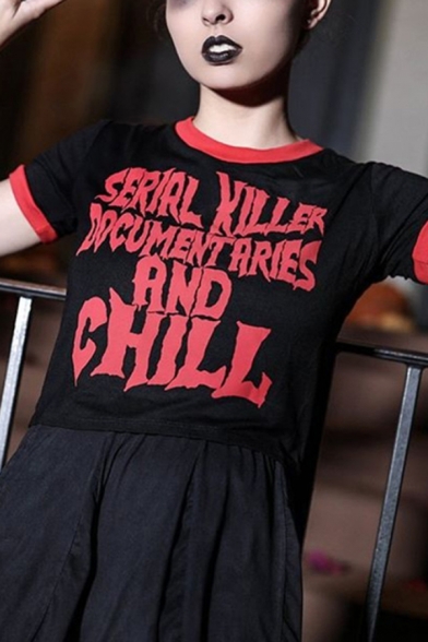 Dark Punk Girls Short Sleeve Crew Neck Letter SERIRL KILLER Skull Printed Relaxed Crop T Shirt, Black;red, LC600678
Dark Punk Girls Short Sleeve Crew Neck Letter SERIRL KILLER Skull Printed Relaxed Crop T Shirt, Black;red, LC600678