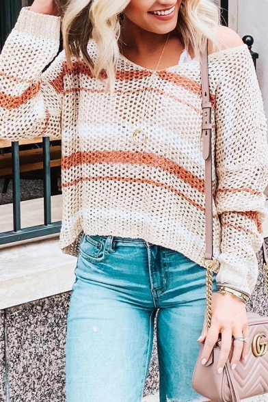 Gorgeous Women' Long Sleeve Drop Shoulder Striped Open Knit Loose Fit Sweater Top in Apricot, LM593028
Gorgeous Women' Long Sleeve Drop Shoulder Striped Open Knit Loose Fit Sweater Top in Apricot, LM593028