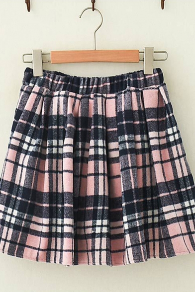 Womens Pretty Pink Elastic Waist Plaid Patterned Wool Mini Pleated A-Line Skirt, LM600418
Womens Pretty Pink Elastic Waist Plaid Patterned Wool Mini Pleated A-Line Skirt, LM600418