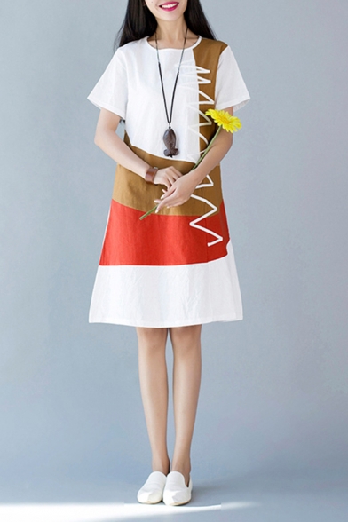 Popular Womens Short Sleeve Round Neck Chevron Print Colorblocked Linen Mid A-Line Dress, White;gray;khaki, LM618219
Popular Womens Short Sleeve Round Neck Chevron Print Colorblocked Linen Mid A-Line Dress, White;gray;khaki, LM618219