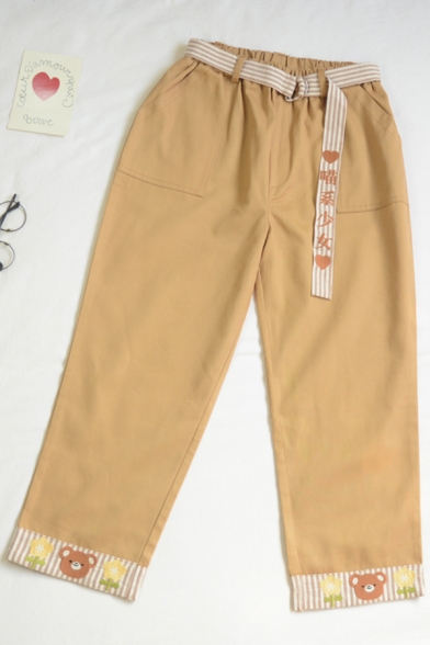 Fashion Ladies Chinese Letter Bear Floral Embroidery Print Pockets Striped Belt Elastic Waist Straight Long Pants, Khaki, LM648040
Fashion Ladies Chinese Letter Bear Floral Embroidery Print Pockets Striped Belt Elastic Waist Straight Long Pants, Khaki, LM648040