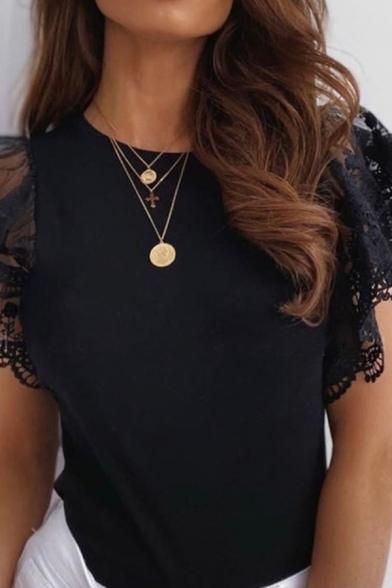 Pretty Plain Round Neck Lace Petal Sleeves Slim Fitted T-Shirt for Women, Black;white, LM643466
Pretty Plain Round Neck Lace Petal Sleeves Slim Fitted T-Shirt for Women, Black;white, LM643466