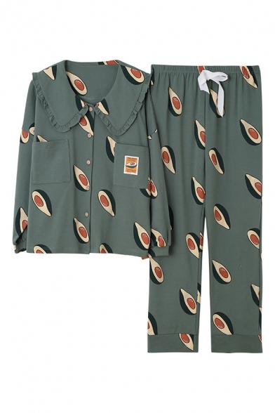 Trendy All Over Avocado Printed Long Sleeve Shirt & Straight Pants Pajamas Set in Green, LM683195
Trendy All Over Avocado Printed Long Sleeve Shirt & Straight Pants Pajamas Set in Green, LM683195