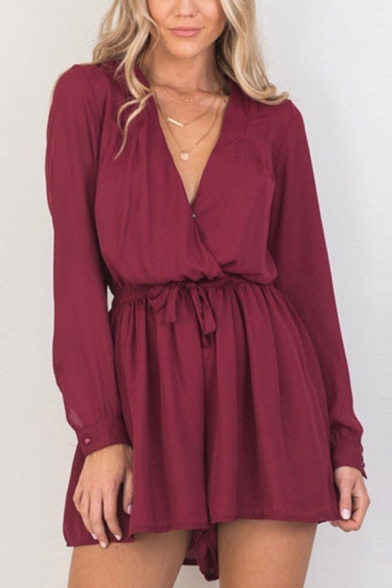 Womens Rompers Creative Plain Drawstring Waist Surplice Neck Loose Fitted Long Sleeve Rompers, Black;red;apricot, LM675267
Womens Rompers Creative Plain Drawstring Waist Surplice Neck Loose Fitted Long Sleeve Rompers, Black;red;apricot, LM675267