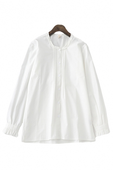 Simple Girls Solid Color Long Sleeve Collarless Button Up Pleated Loose Shirt, White;navy, LM688453
Simple Girls Solid Color Long Sleeve Collarless Button Up Pleated Loose Shirt, White;navy, LM688453