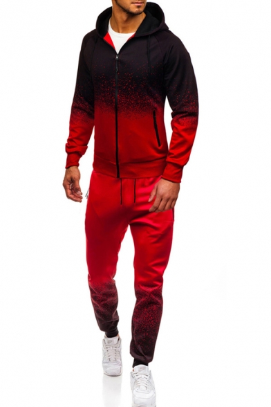 

Popular Ombre Print Long Sleeve Hooded Zip up Fitted Coat & Cuffed Long Sweatpants Set, Red;army green;grey, LC705944