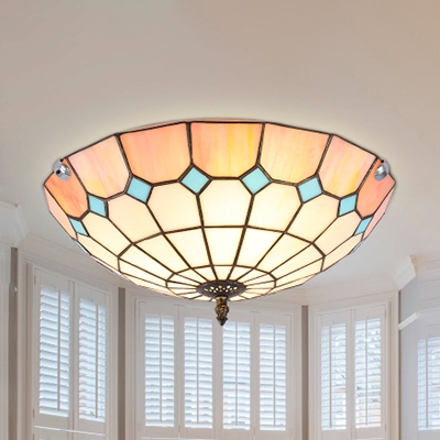 

Traditional Bowl Ceiling Fixture 2/3/4 Lights Stained Glass Flush Light for Dining Room, HL522437