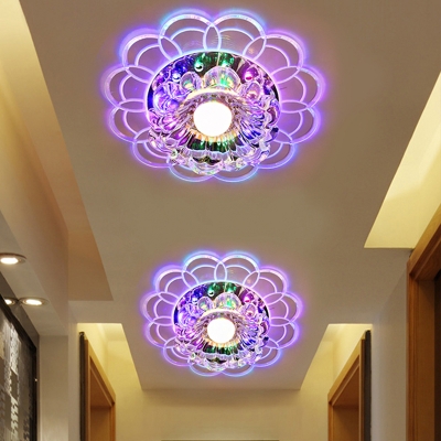 

LED Flush Mount Ceiling Lighting Fixture Modern Scalloped Clear Crystal Flushmount in Warm/Multicolored Light, HL663294