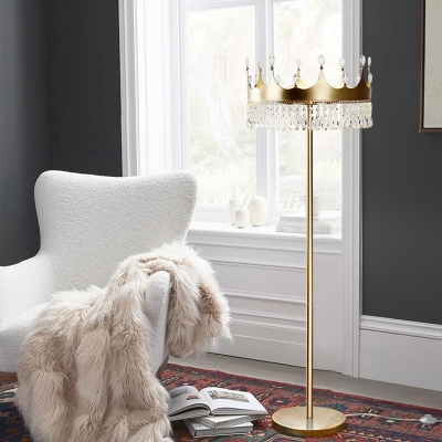 

Crystal Drip Crown Shape Floor Light Modernist 1 Light Living Room Standing Lamp in Champagne, HL619771
