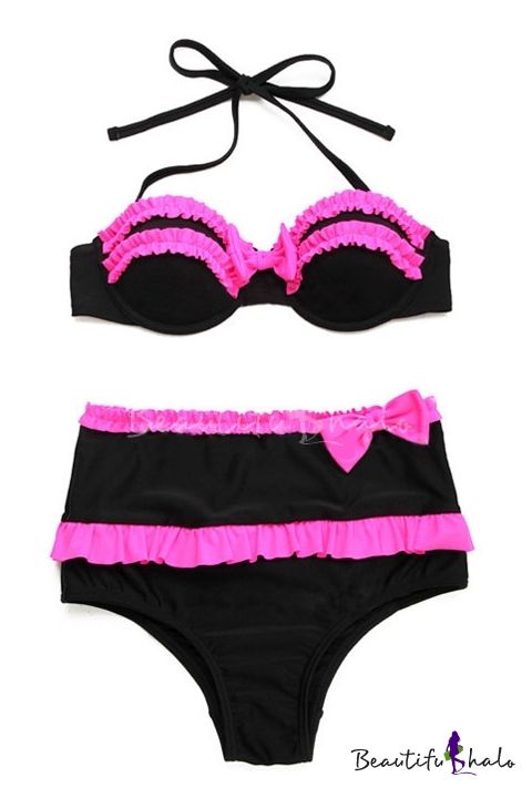 Ruffle Trim Bow Front Hight Waist Bikini Set Beautifulhalo