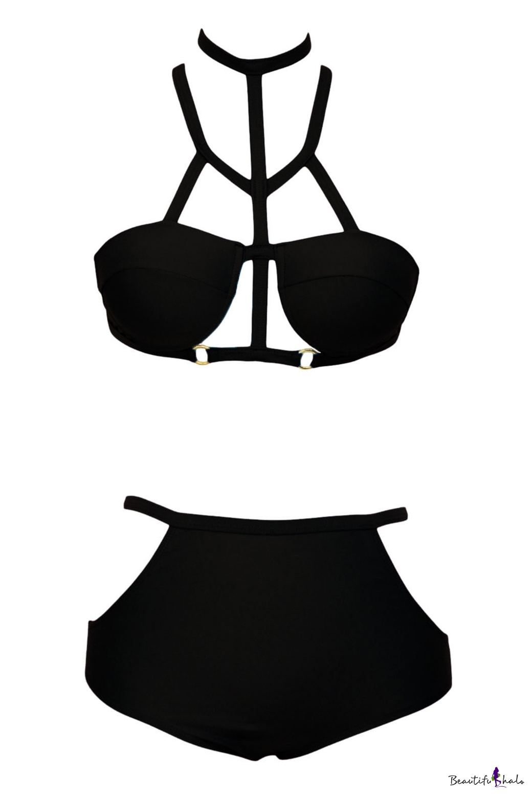 Black Halter Cutout Detail High Waist Bikini Set Beautifulhalo