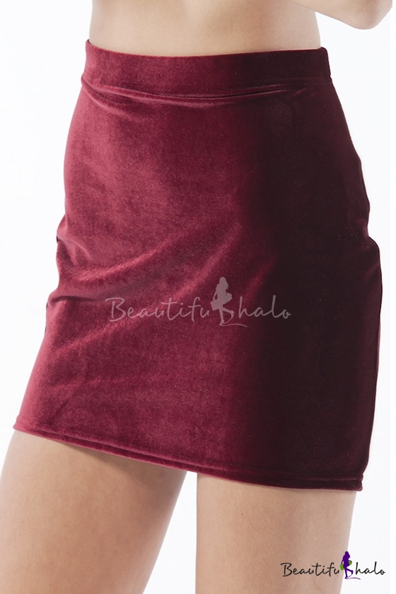 Burgundy Velvet Club Style Bodycon Skirt Beautifulhalo