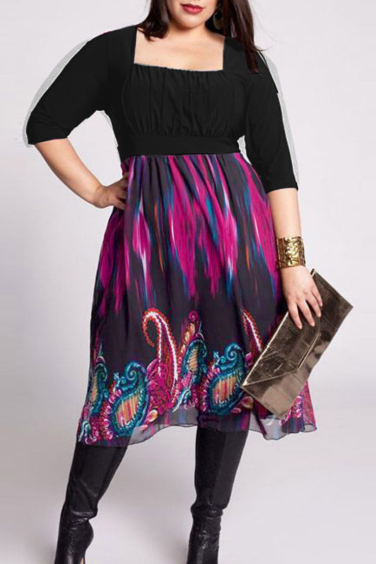 Oversize Square Neck Half Sleeve Color Block Printed Hem Midi A-Line, Black
Oversize Square Neck Half Sleeve Color Block Printed Hem Midi A-Line, Black