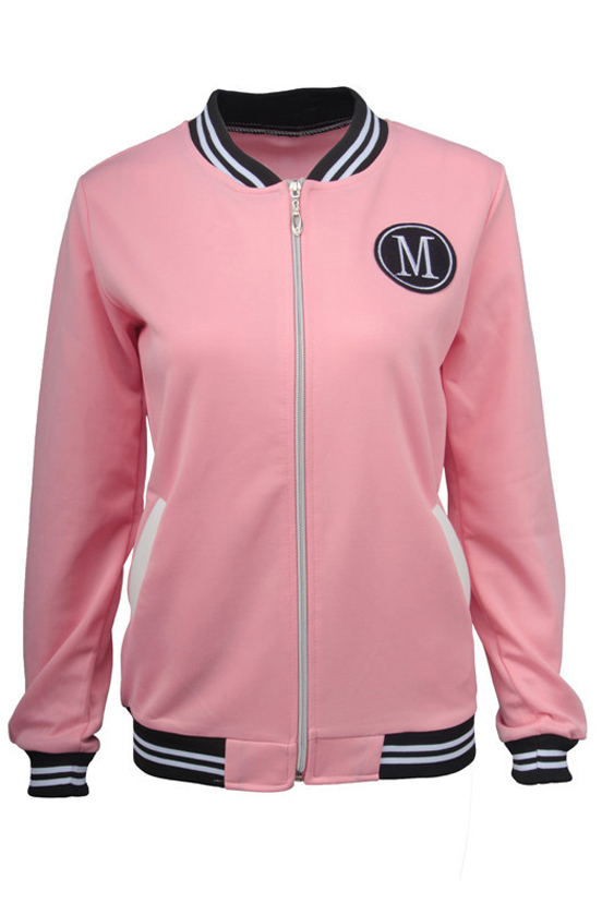 Women's Stand-Up Collar Contrast Cuff M Letter Print Zip Placket Coat, Pink
Women's Stand-Up Collar Contrast Cuff M Letter Print Zip Placket Coat, Pink