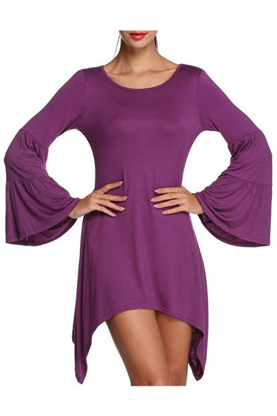 Casual Bell Long Sleeve Round Neck Plain Asymmetric Hem T-Shirt Dress, Purple
Casual Bell Long Sleeve Round Neck Plain Asymmetric Hem T-Shirt Dress, Purple