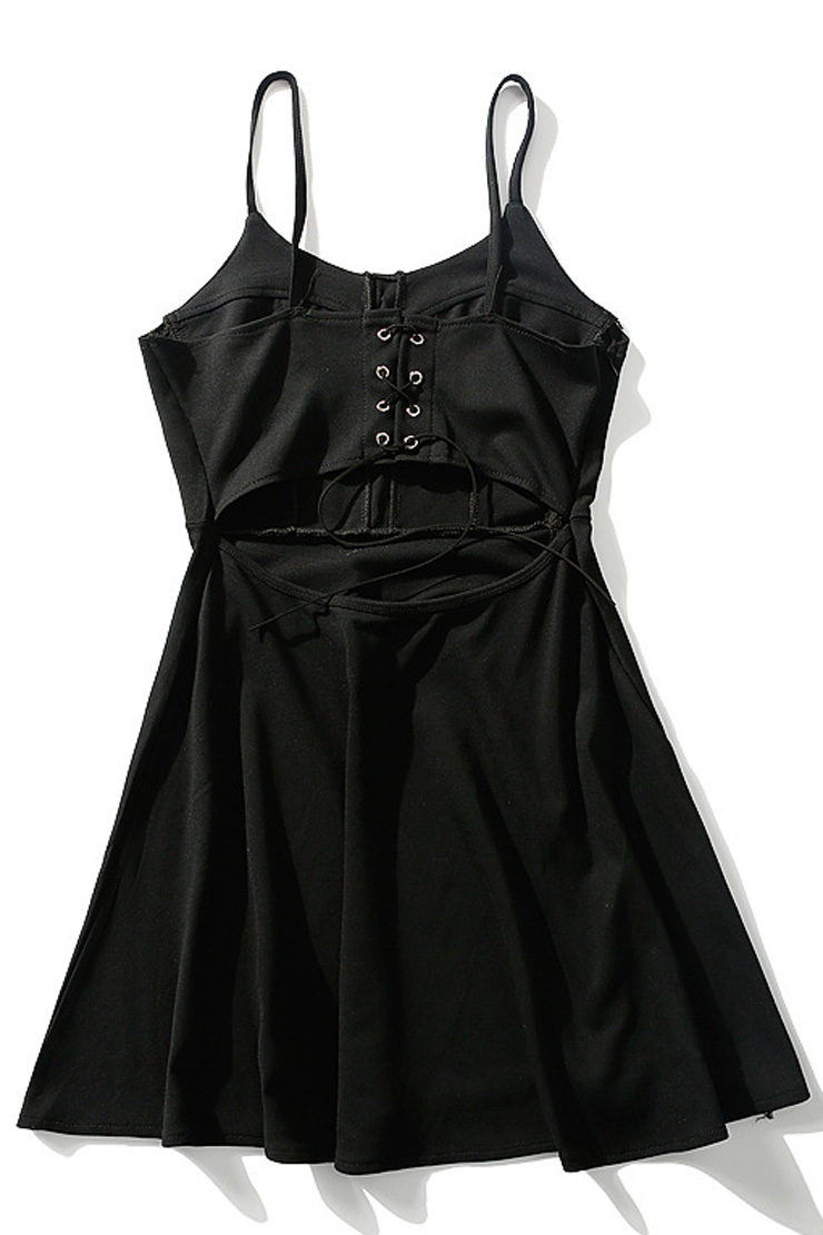 New Arrival Lace-Up Cutout Back Spaghetti Straps Sleeveless Plain Midi, Black
New Arrival Lace-Up Cutout Back Spaghetti Straps Sleeveless Plain Midi, Black