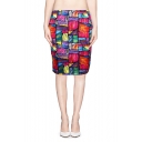 Colorful Abstract Print Pecil Skirt