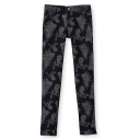 Black Pencil Pants with Metallic Button in Floral Print
