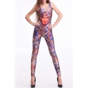 Female Character and Animal Pattern Sleeveless Scoop Neck Jumpsuits