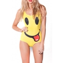 Popular Smile Expression Print One Piece Swimsuit