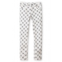 Allover Cross Print Zip Fly Pants with Pockets