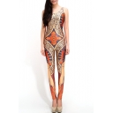 Fitted Printed Sleeveless Jumpsuit in Retro Style