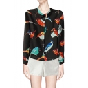 Free Style Colorful Birds Print Long Sleeves Laple Shirts