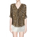Cool Leopard Print Long Sleeves Mandarin Collar Blouse