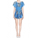 Elaborate Short Sleeves Round Neckline Jumpsuit in Floral Print