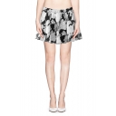Mono Floral Print Zip Back Mini Skirt