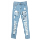Sexy Side Pocket Distressed Jeans with Zipper Fly