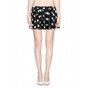 Polka Dot Print Zip Side Pleated Mini Skirt