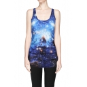 Must-have Racerback Sleeveless Sky Print Top for Summer