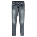 Stone Wash Boyfriend Style Faded Jeans with Whiskering