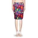 Colorful Geometric Print Bodycon Midi Skirt