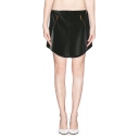 Edgy Zipper Front Curved Hem Leather Mini Skirt