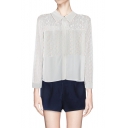 Floral Lace Paneled Button Through Collared Soft Shirt