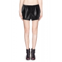 Elastic Waist Leather-look Culotte Shorts with Pocket