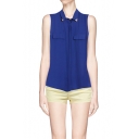 Solid Faux Pocket Front Sleeveless Shirt with Dip Hem