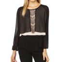 Lace Detail Long Sleeve Blouse with Contrast Overlay