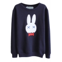 Lovely Rabbit Pattern Round Neck Long Sleeve Sweatshirt