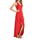 Red Ruched Split Front Asymmetric Hem Maxi Dress
